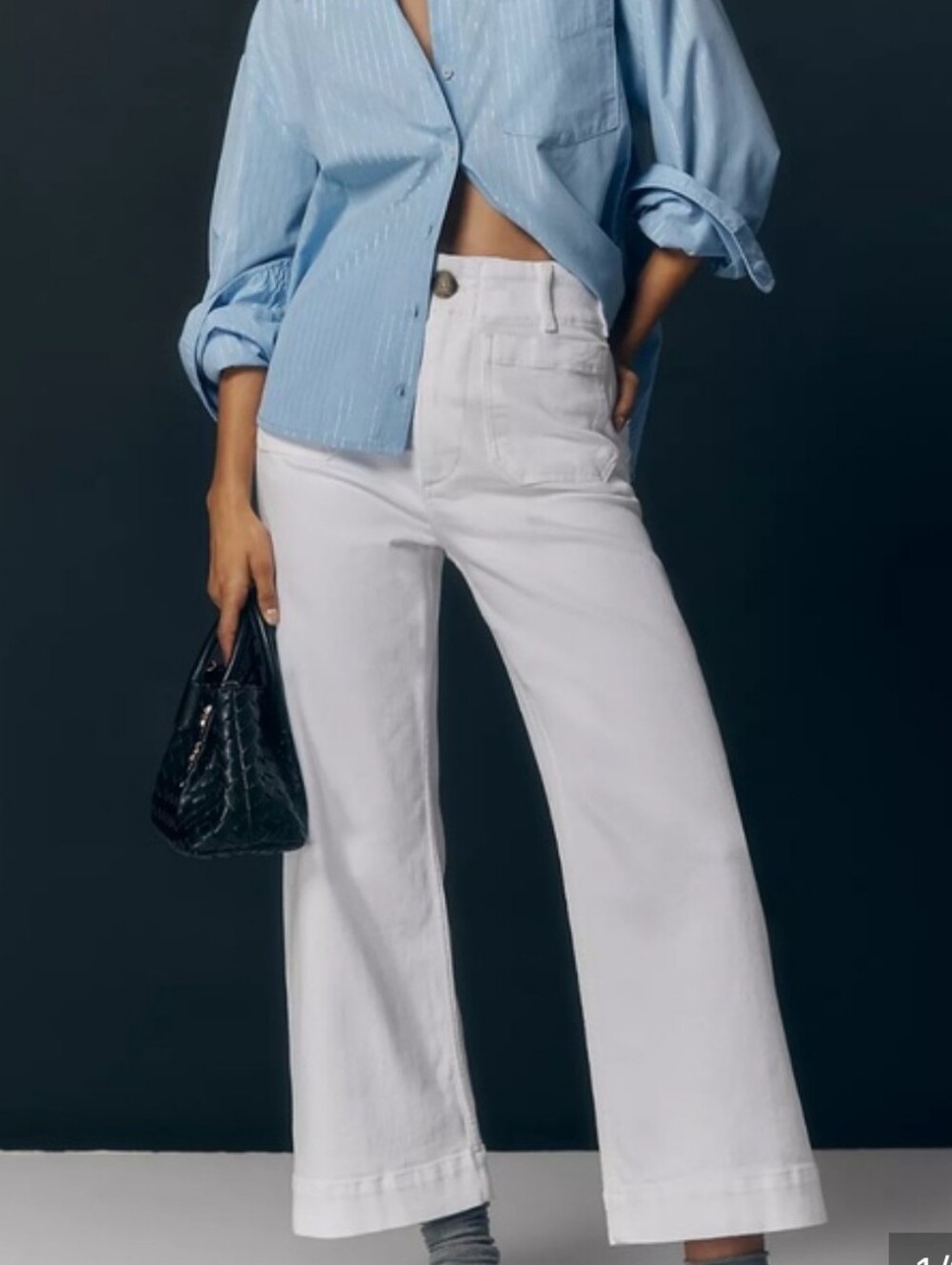 Anthro Maeve Collette White Wide-Leg High-Rise Cropped Pants 31 Cotton Stretch